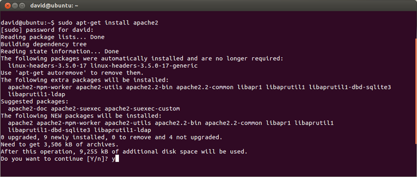Installing Apache using the apt-get command